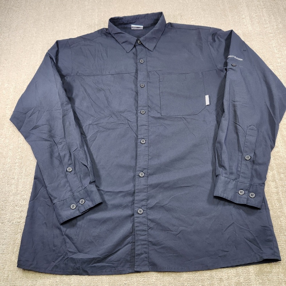 Columbia Shirt Men Large Insect Blocker Gray Button Up Quick Dry UPF Outdoor